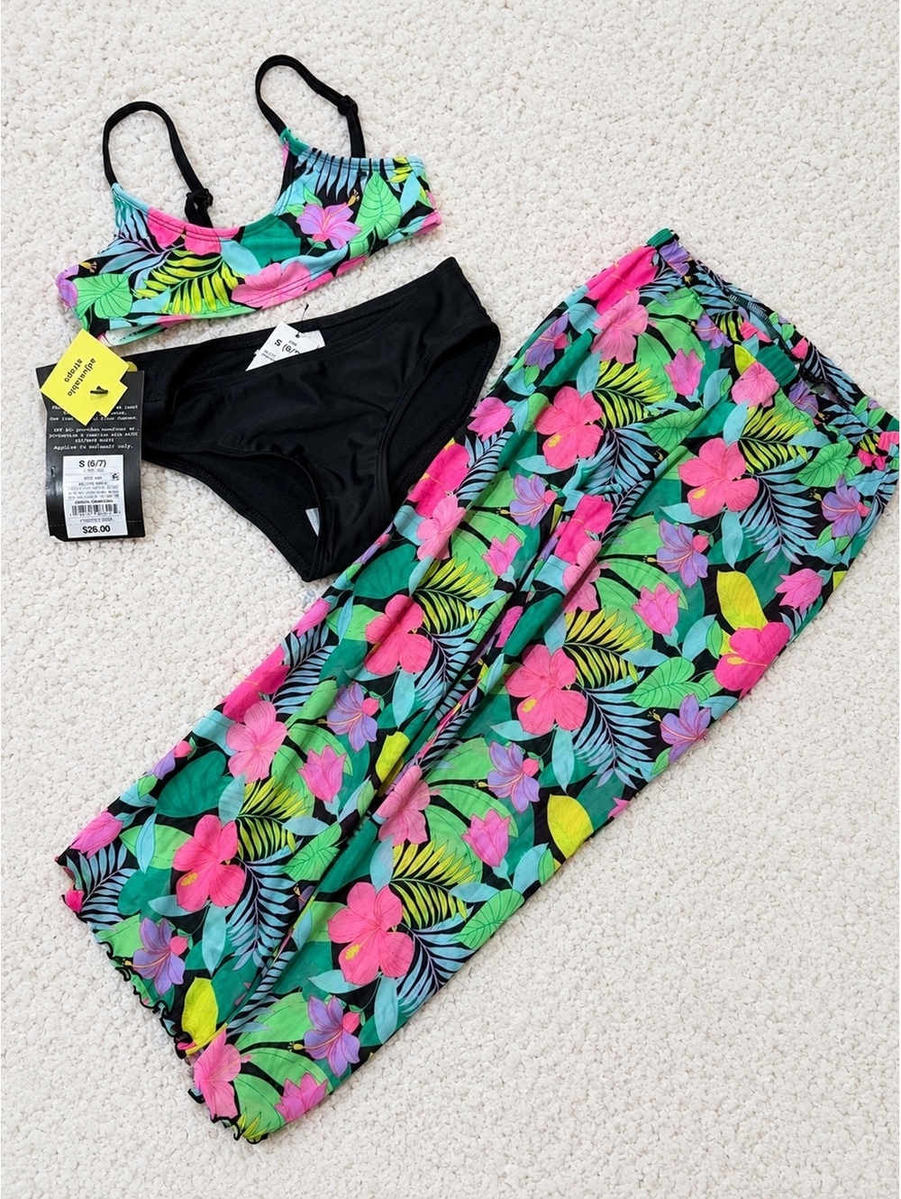 Girls 3pc Tropical Swimsuit Bikini Set‎ Size 6/7 Cover Up Pants NWT - Picture 6 of 6